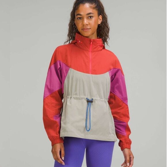 Lululemon Evergreen Anorak pink punch lychee raw linen 2 rain 1/4 zip jacket - Picture 2 of 10